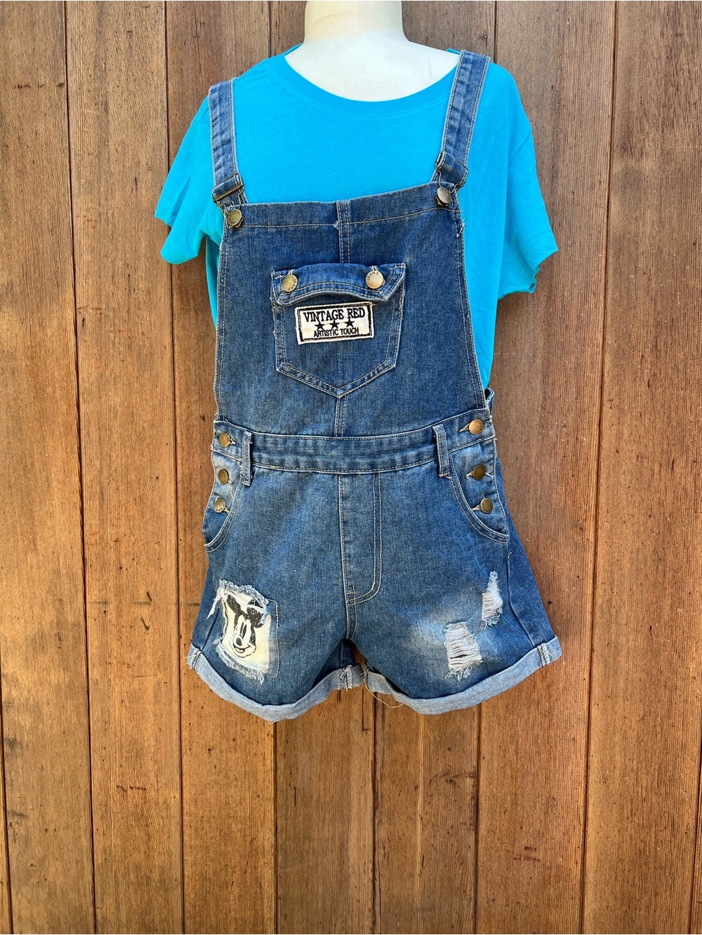 Vintage-Style Blue Denim Shortalls for Women size 11
